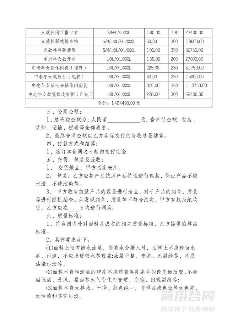 服装采购购销合同-完整版 服装采购购销合同-完整版