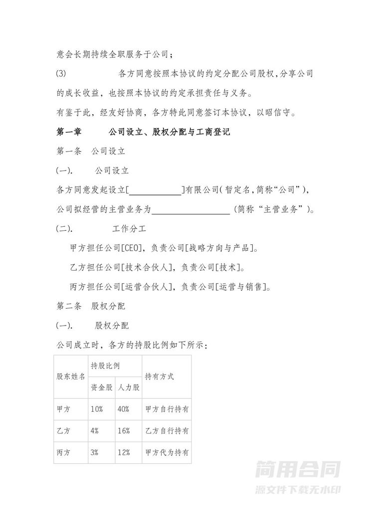 股东股权协议-完整详细版-含股权分配(团队激励股权) 股东股权协议-完整详细版-含股权分配(团队激励股权)