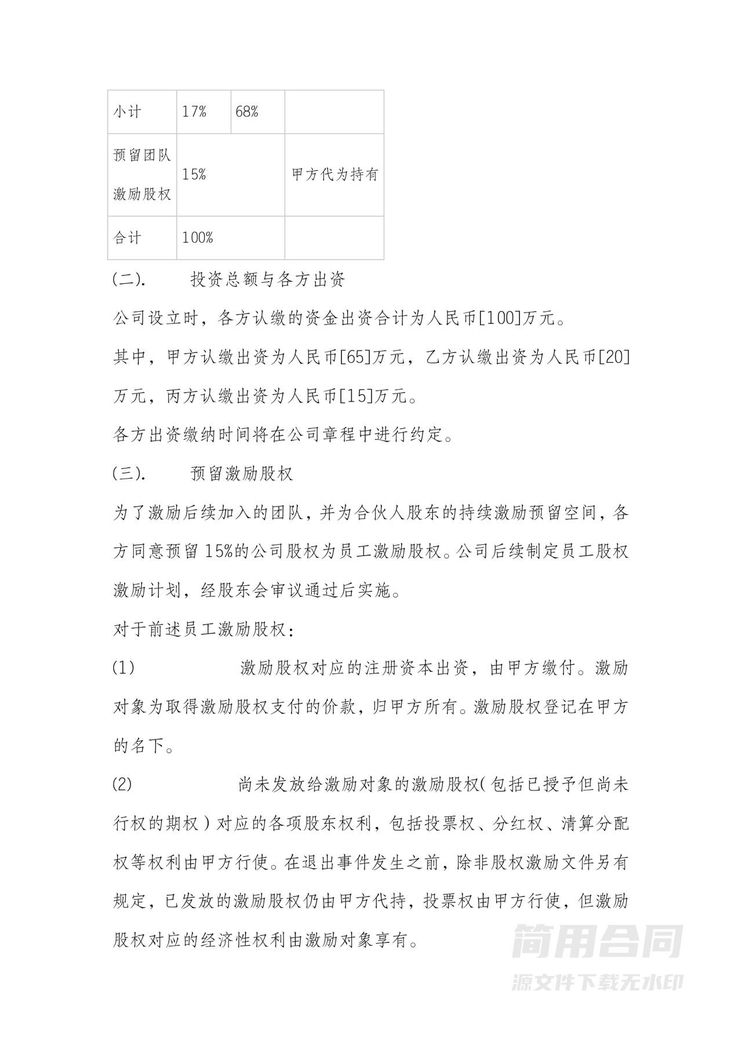 股东股权协议-完整详细版-含股权分配(团队激励股权) 股东股权协议-完整详细版-含股权分配(团队激励股权)